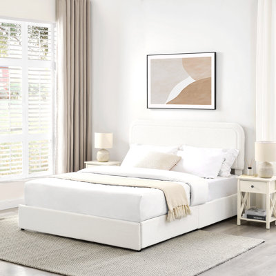 Liv Patented 2-Drawers Storage Bed  Ivory Boucle Upholstered Platform Bed, Curved Stitched Tufted Headboard, Wooden Slat Mattress Support, No Box Spri -  Everly Quinn, 849913F97D5F4BFBBACA2293C8DDBEB3
