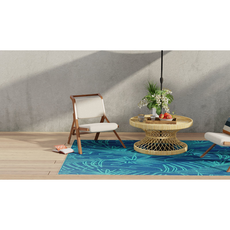 Palm Outdoor Mat, Deep Turquoise, Reversible Mat For Patio, Porch, Deck, Floor Mat, Rectangle 6' x 9'