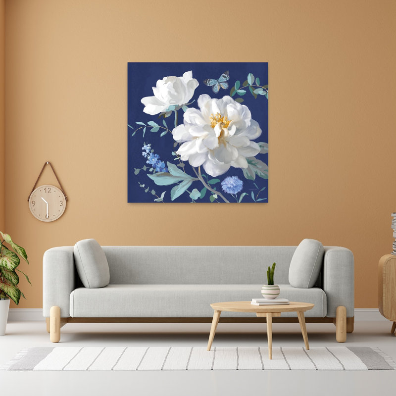 Fleurs de printemps contemporaines avec art bleu turquoise, H 48 po x l 48 po