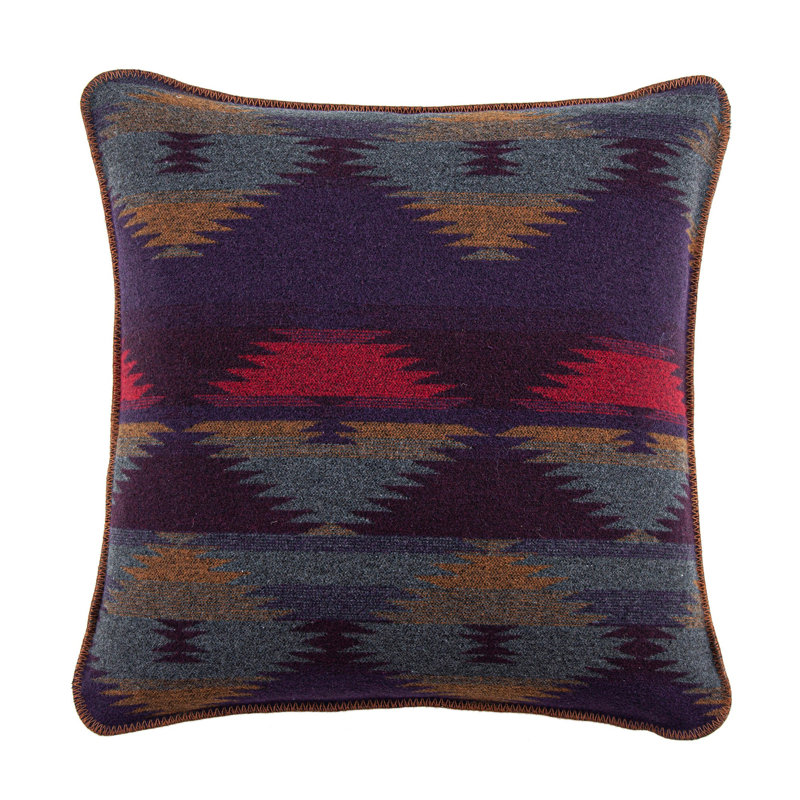 Gila 22" Square Purple Wool Aztec Throw Pillow