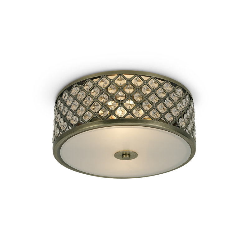Glass Flush Mount, Antique Brass