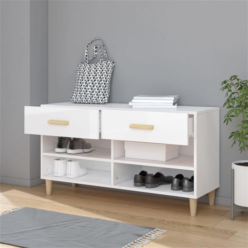 Yesenia 8 Pair Shoe Storage Cabinet, High Gloss White
