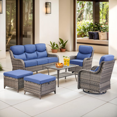  6-Piece Patio Furniture Set With Swivel Glider Chairs, 6-Inch Ultra-Plush Cushions & Water-Resistant Olefin Fabric