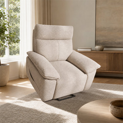 Fauteuil relevable en similicuir gris clair pour canapé-lit électrique pour salon, équipé d'un coussin lombaire épais