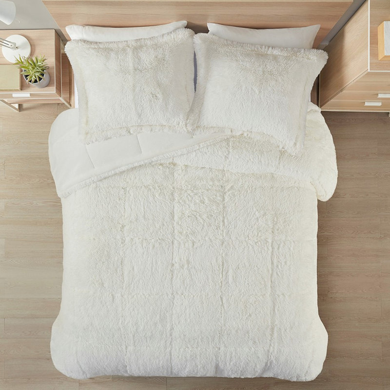 Édredon simple / simple TG avec poils longs. Revers pour plus de confort. Remplir. Comprend 1 et 2 taies décoratives. Lavable à la machine. Chambre à coucher moderne Chaleur supplémentaire. Rehaussement