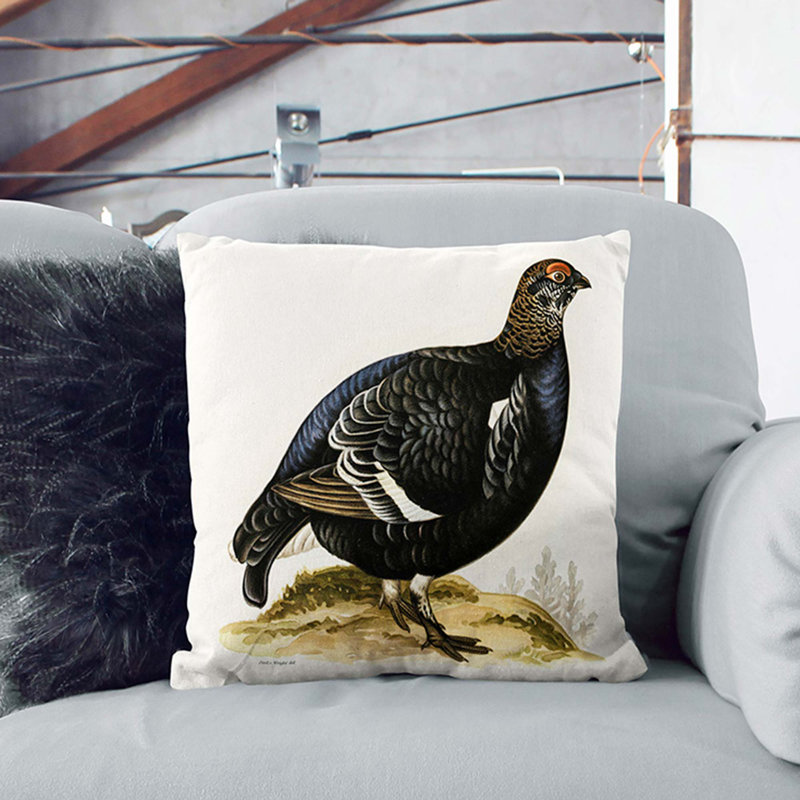 A Black Grouse Square Throw Cushion, White, 55 x 55 cm