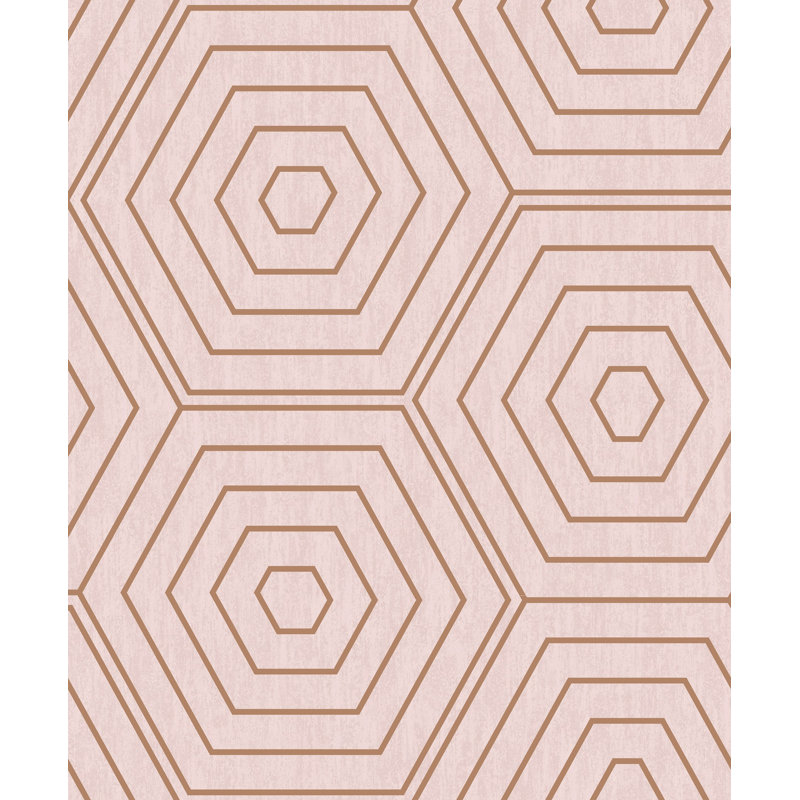 Hexagons 1m x 53cm Metallic Wallpaper Roll, Pink