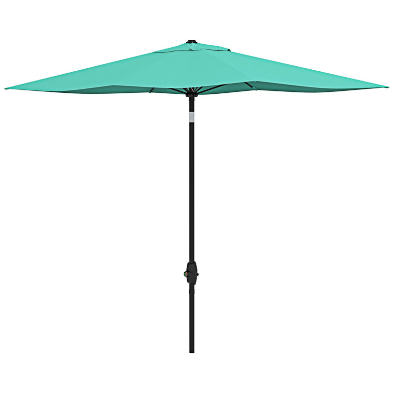 Outsunny Rectangular Market Umbrella, Patio Outdoor Table Umbrella With Crank And Push Button Tilt, Teal, Green