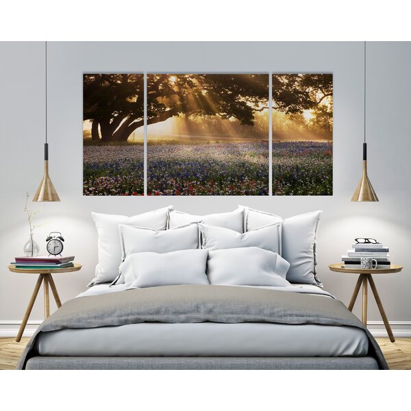 Foundstone™ Morning Meadow Sunrise On Canvas 3 Pieces & Reviews | Wayfair