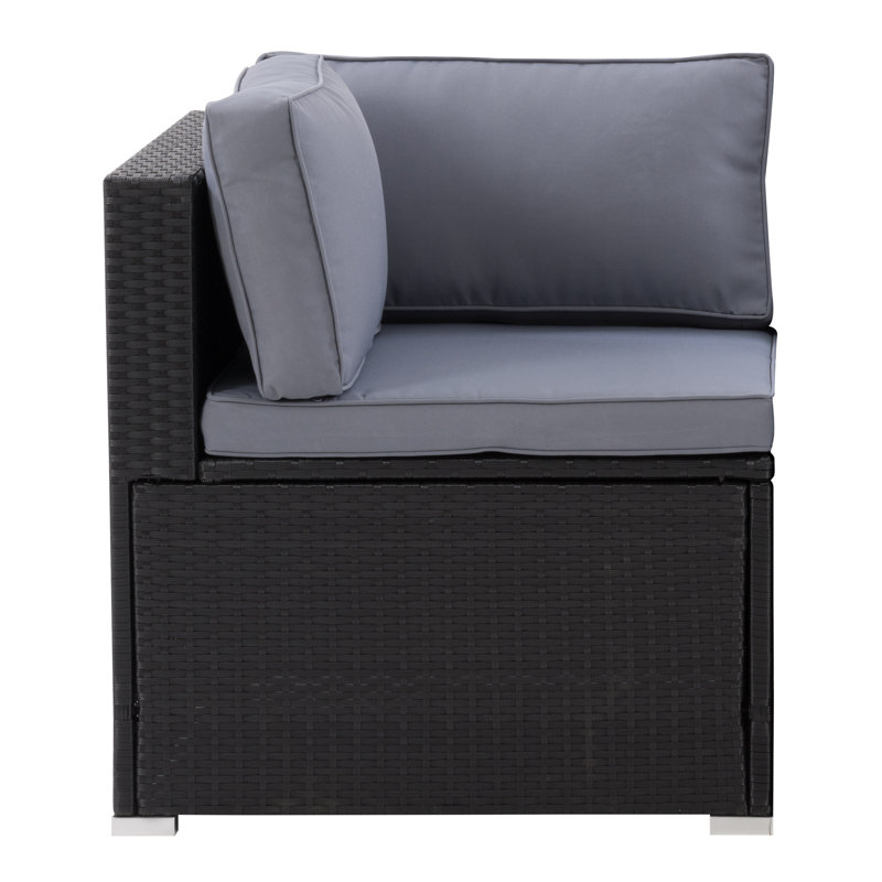 Chaise de coin avec coussins Floris, Cadre noir/coussin gris Ash
