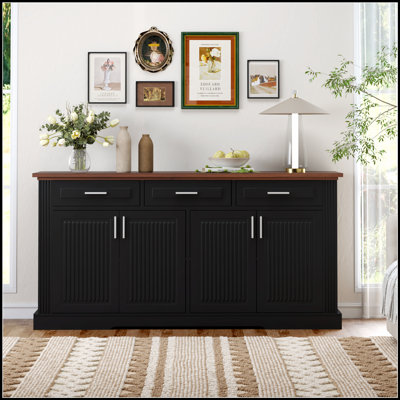 63 Inch Fluted Sideboard Buffet Cabinet With 4 Doors And 3 Drawers, Modern Storage Solution For Living And Dining Rooms