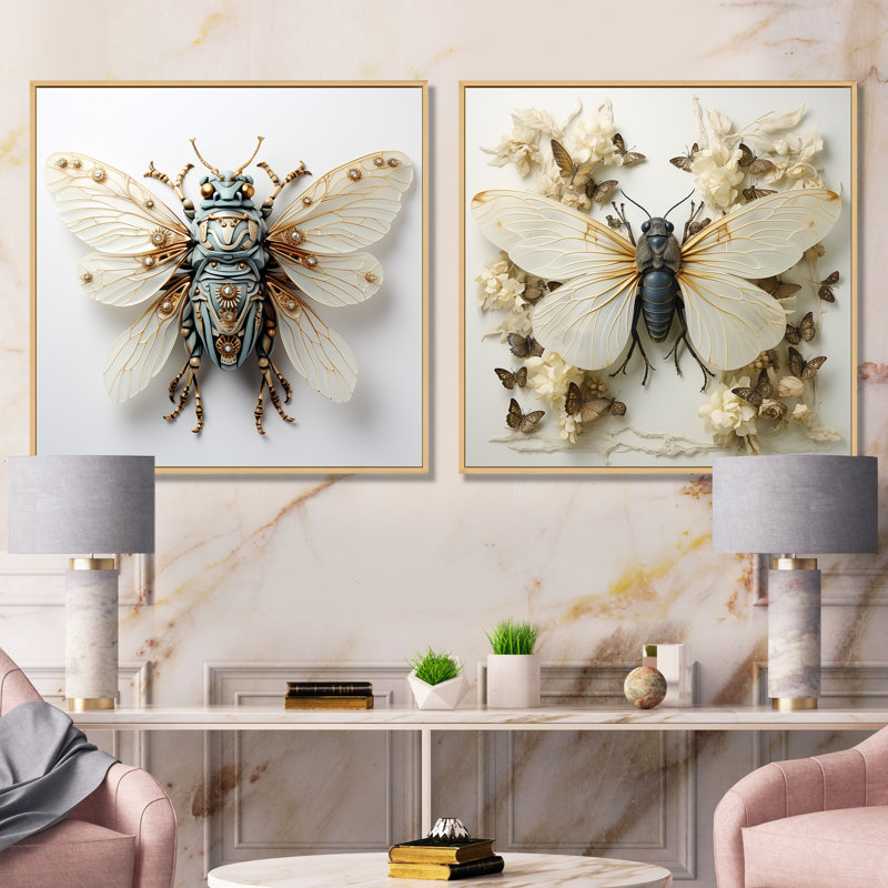 Captivating Moths Insect I - Insectes et insectes, ensemble de 2 reproductions d'art mural, Cadre flottant brun