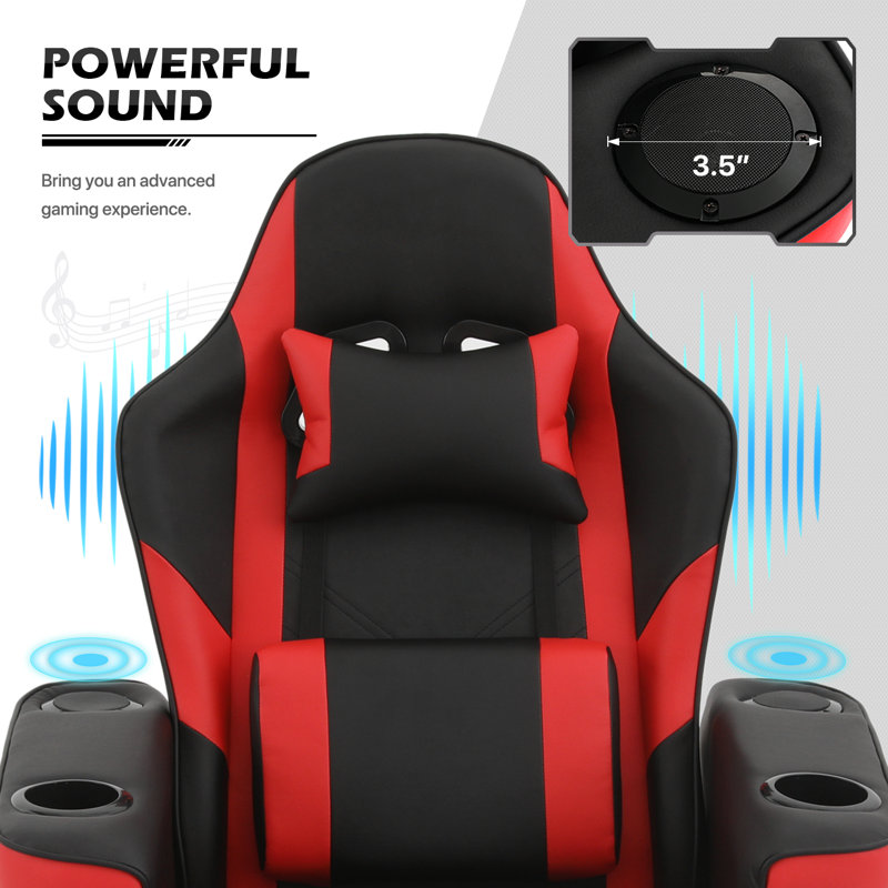 Gray Faux Leather Recliner Gaming Chair with Bluetooth Speakers