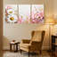 Plantes et fleurs, ensemble de 3 impressions sur toile à motif de marguerites or rose et blanc-512053142