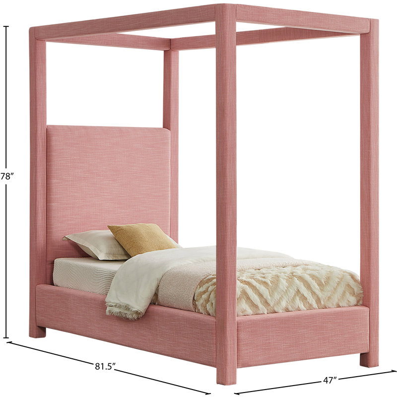 Bois massif Dunwich et plateforme rembourrée, Simple, Tissu texturé rose lin