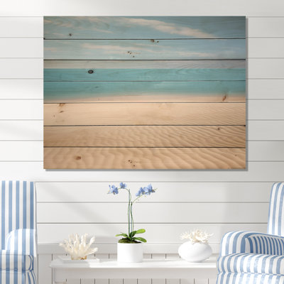 «Coastal Hush Dreaming Beach Sand», art mural en bois côtier sur bois de pin naturel