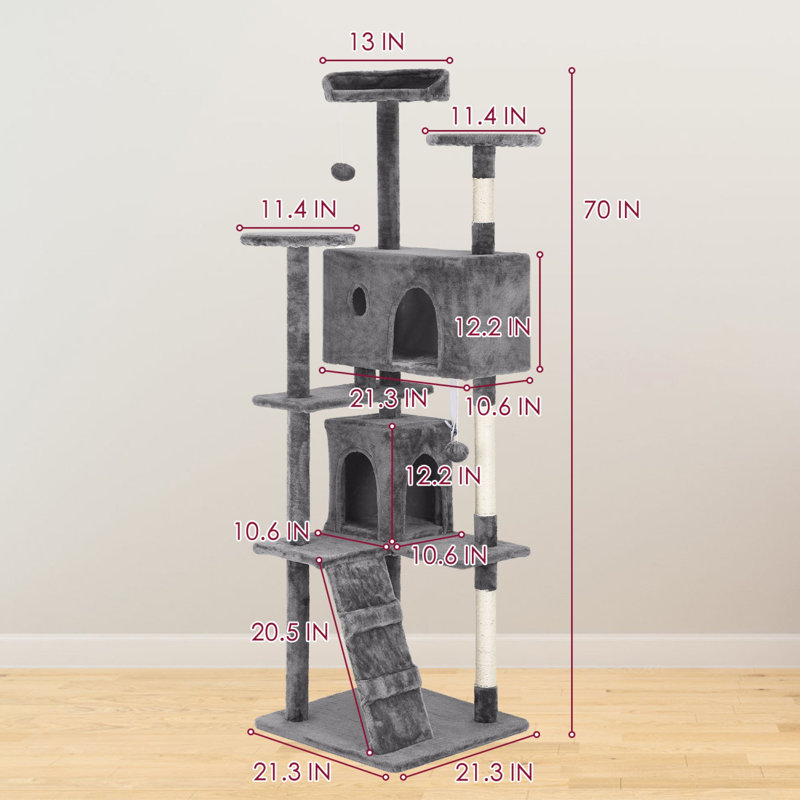 Tour pour arbre à chat Derrell, Gris clair, H 70 po x l 21,3 po x P 21,3 po
