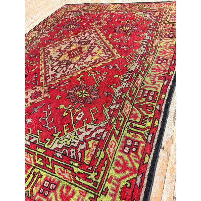1920s Red Vibrant Field Medallion Antique European Donegal Arts & Crafts Rug 7'0" x 10'0" Area Rug