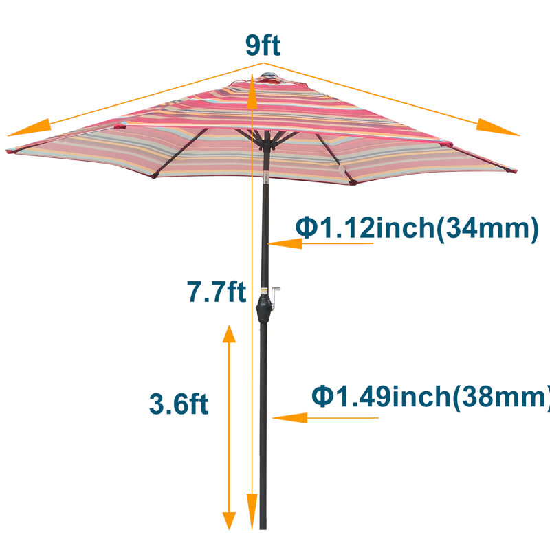 Parasol d'extérieur de 2,74 m (9 pi) à rayures rouges et blanches, résistance aux chocs et à l'inclinaison améliorée, stable