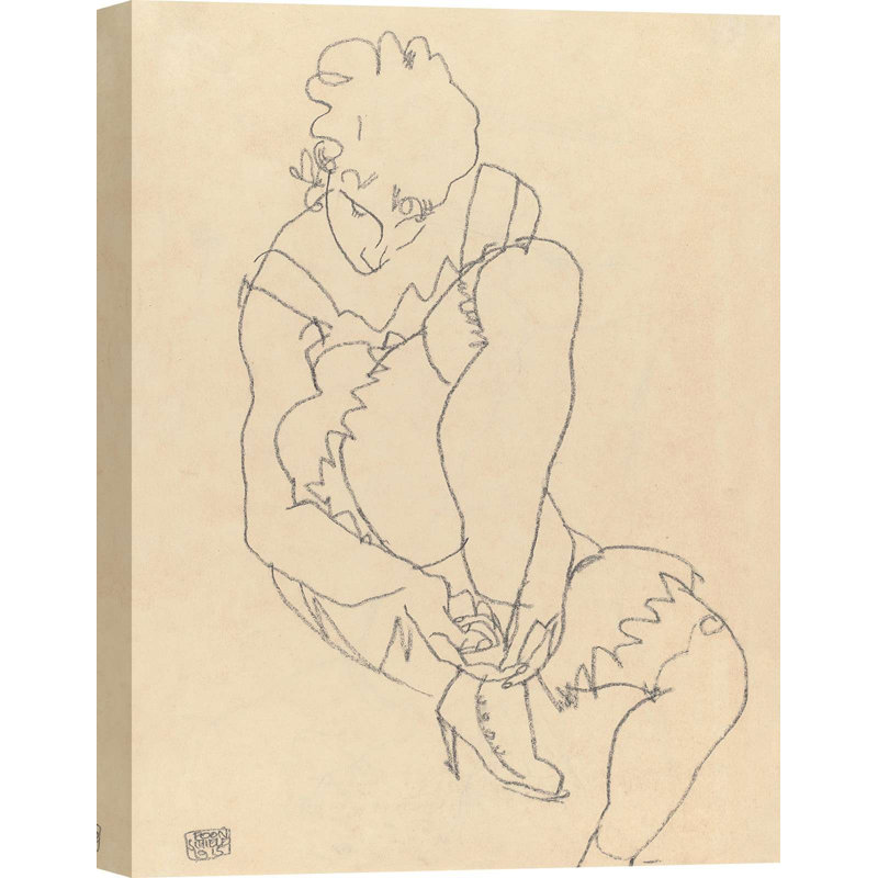 Woman Buttoning Her Shoes, 1915 by Egon Schiele - Wrapped Canvas Print, 70cm H x 50cm W x 4cm D