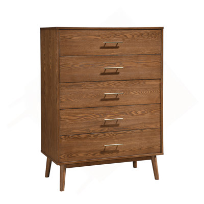 Commode à tiroirs noyer en bois massif 1 pièce avec tiroirs en noyer massif à 5 tiroirs