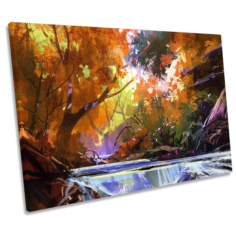 Waterfall River Landscape Autumn Framed - Wrapped Canvas Print, 30.5cm H x 45.7cm W x 2cm D