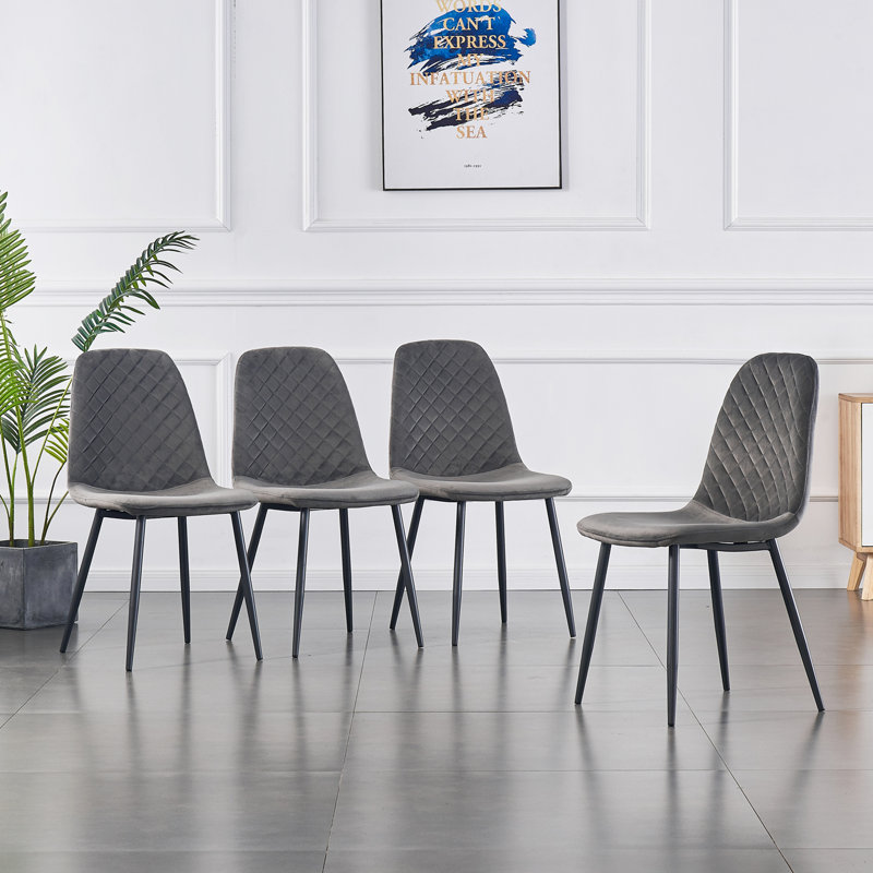 Kaylani Modern Upholstered Dining Chair, Grey Velvet, Black