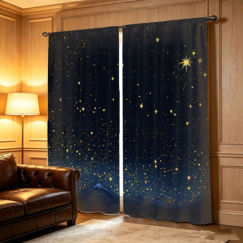2Pcs rideaux de nuit étoilés, imprimé galaxie céleste, filtrage de la lumière, conception à passe-tringle, pour le salon, la chambre à coucher, le balcon et la cuisine