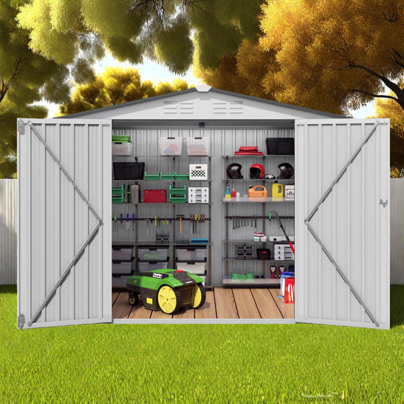 Remise de rangement extérieure en métal 8 po x 6 pi avec toit incliné, fenêtre et portes doubles verrouillables