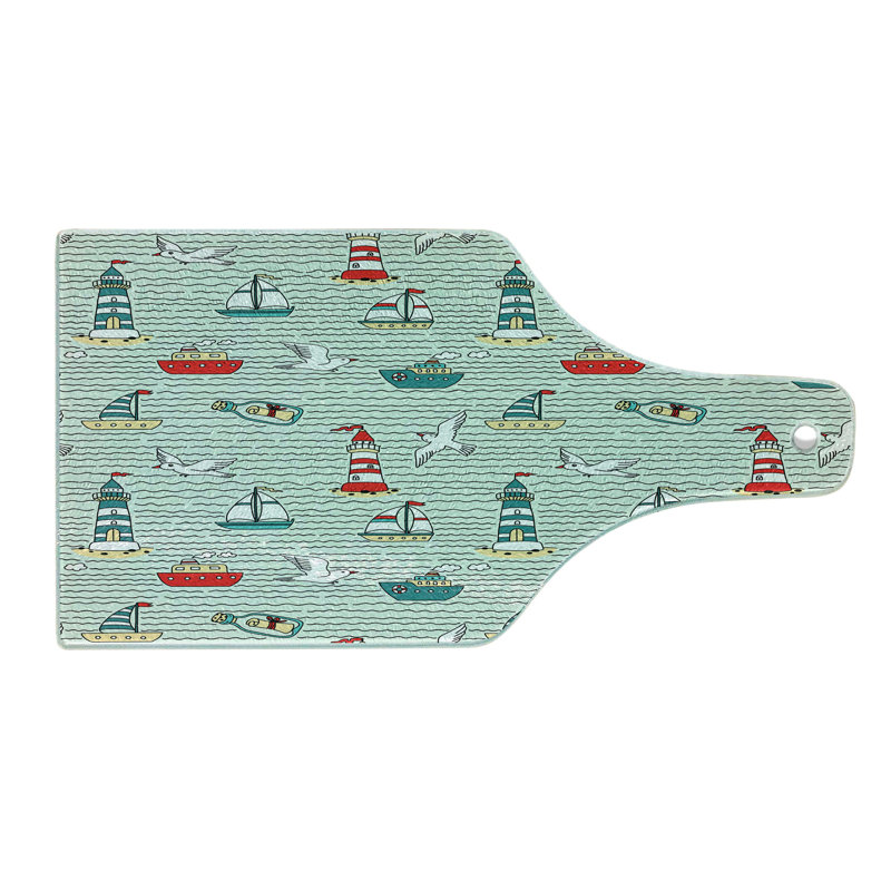 Ambesonne Lighthouse Tempered Glass Cutting Board Message Bottle Gulls Multicolor