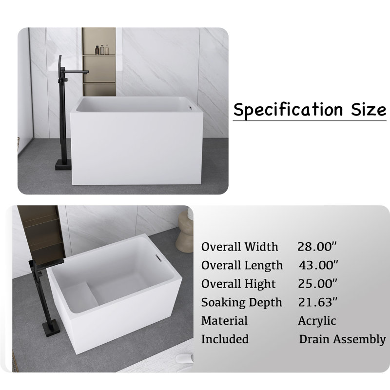 43'' x 28'' Soaking Acrylic Bathtub