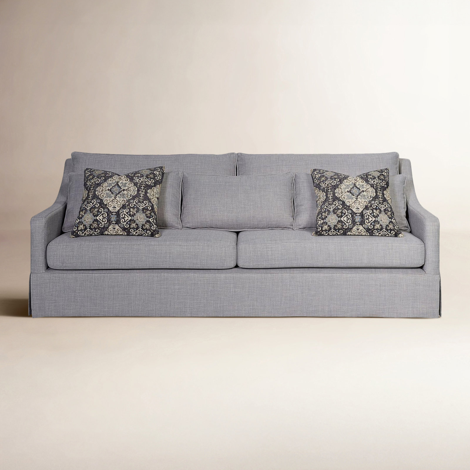 Haley Upholstered Sofa with Pillows, Gray