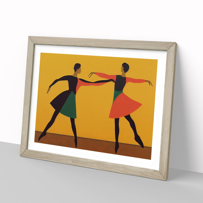 Two Ballerina Dancers - Framed Print, 25cm H x 34cm W x 2cm D, Oak