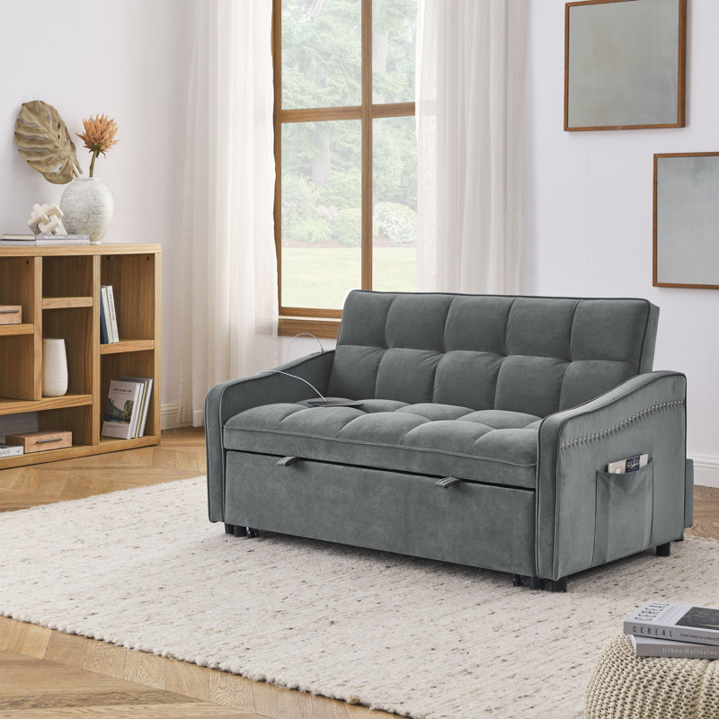 Canapé convertible moderne avec lit escamotable, Velours gris velours