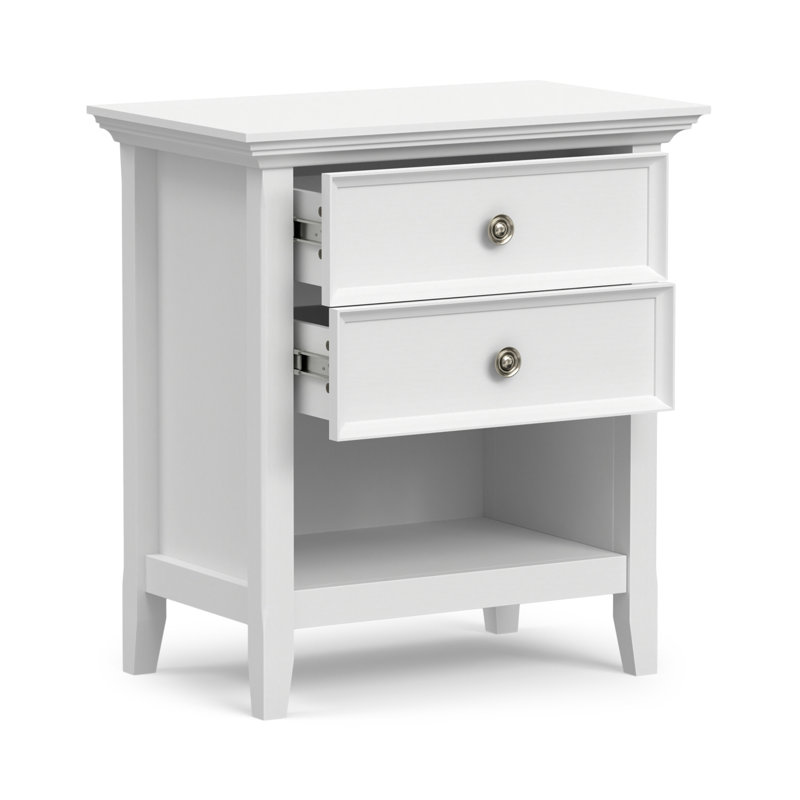 Table de chevet transitionnelle en bois massif l 24 po avec 2 tiroirs et tablette de rangement ouverte Amherst, Blanc