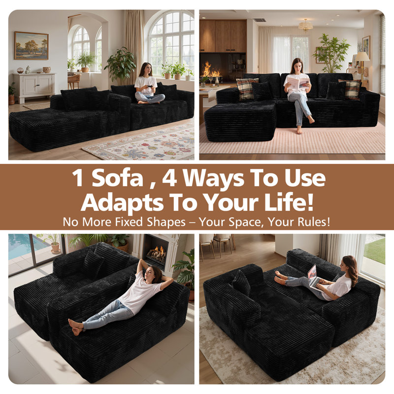 Bonless 104" Cloud Sectional Couch With L-shape Chaise, No Assembly Required, Modern Modular Sofa With Deep Seat, Upholstered Couches For Living Room Bedroom, Plush Corduroy Fabric