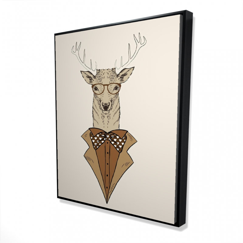 Cerf avec manteau brun - Décoration sur toile encadrée rustique
