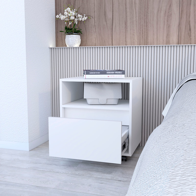 Table de chevet avec 1 tiroir et en blanc - complément à la décoration de chambre à coucher contemporaine et fonction 1 finition lisse