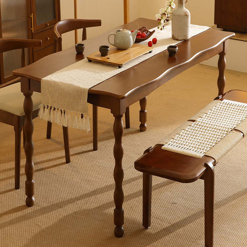 Table de salle à manger rectangulaire en bois massif brun avec pattes pivotantes, H 29,53 po x L 51,18 po x l 31,50 po