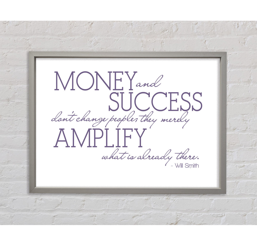 Will Smith Money And Success Lilac - Einzelner Bilderrahmen Typografie auf Leinwand