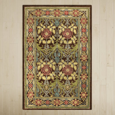 Stacey Oriental Tufted Wool Chocolate/Red/Yellow Area Rug