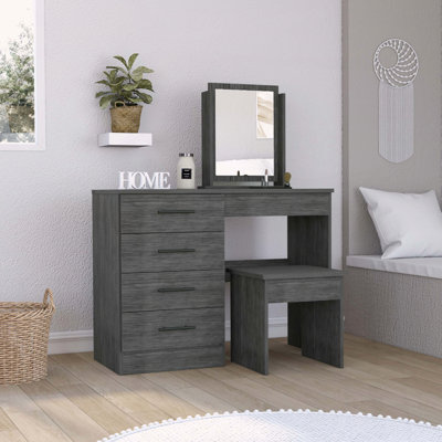 Makeup Vanity with Four Drawers and Stool