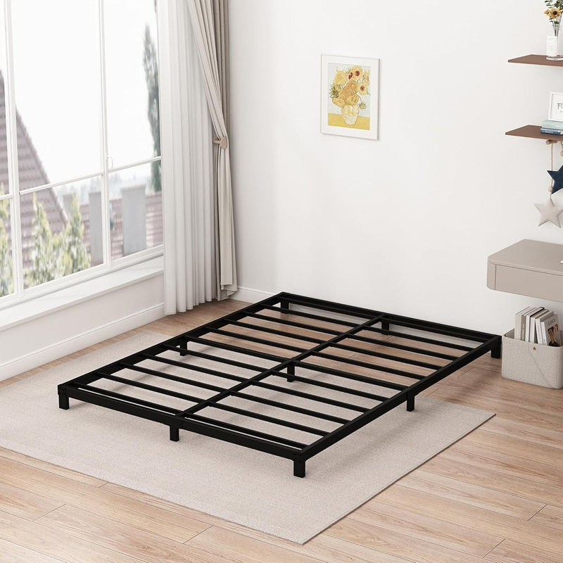 5 Inch Low Queen Bed Frame Heavy Duty Metal Platform, No Box Spring Needed, Easy Assembly Mattress Foundation, No Noise, Black