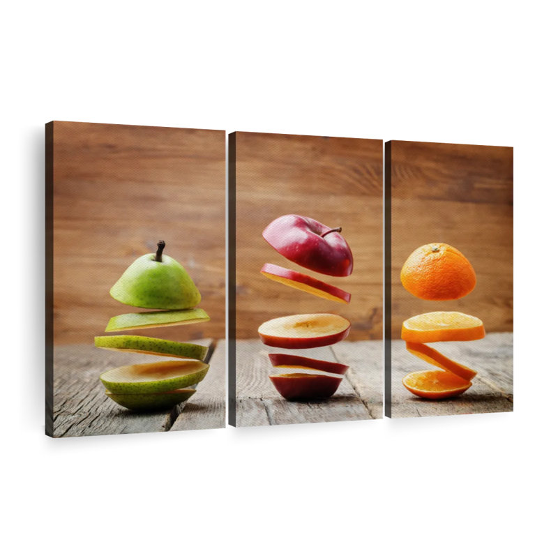 Tranches de fruits - 3 impressions sur toile tendue, H 24 po x l 38 po x P 1,25 po