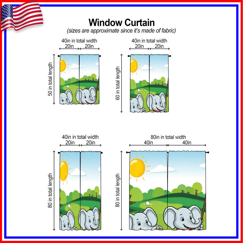 Éléphants jouant au golf rideaux de fenêtre transparents et obscurcissants - 2 panneaux, 20 po x 60 po - 2 panneaux