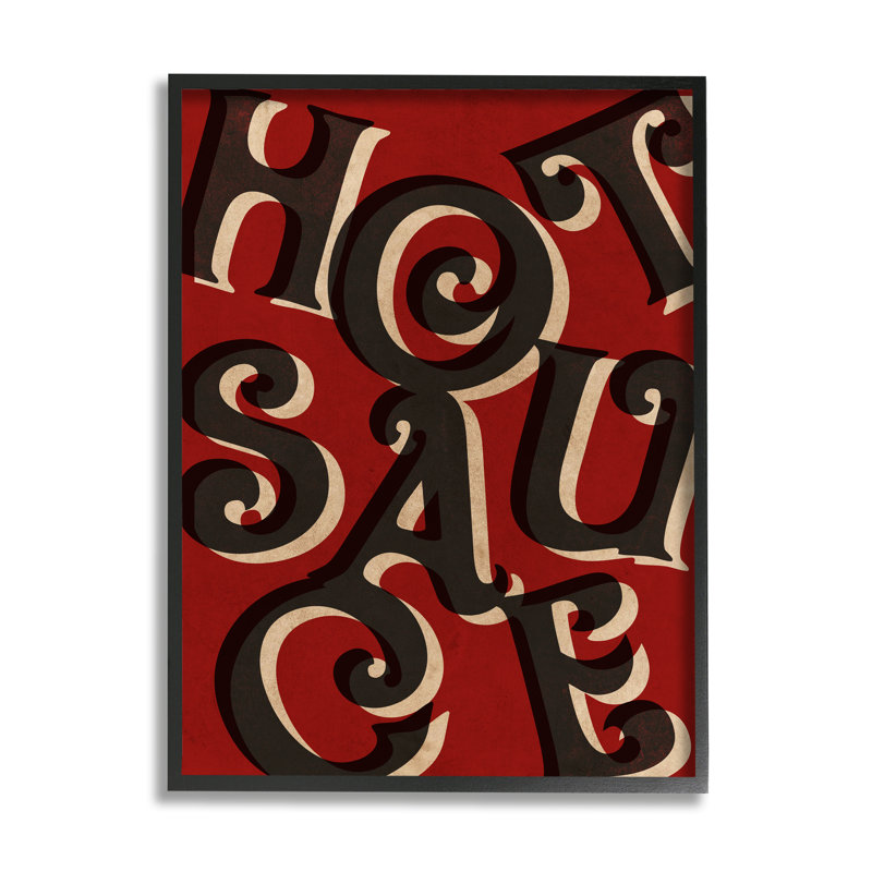 Signe de typographie fantaisiste Hot Sauce, Giclée encadrée noir minuit, H 14 po x l 11 po x P 1,5 po