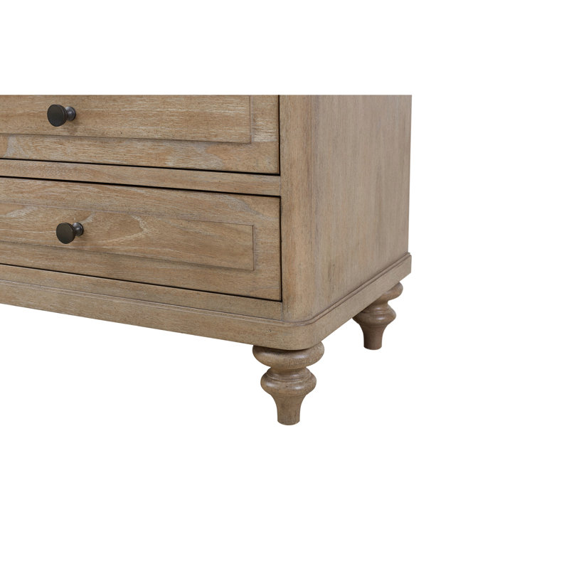 Table de chevet 3 tiroirs en sable, bois massif +, intérieur supérieur doublé de feutre, tiroir inférieur, ports de chargement A et C, 28,93 po Table de chevet à hauteur de sable élevée 3, profondeur 28