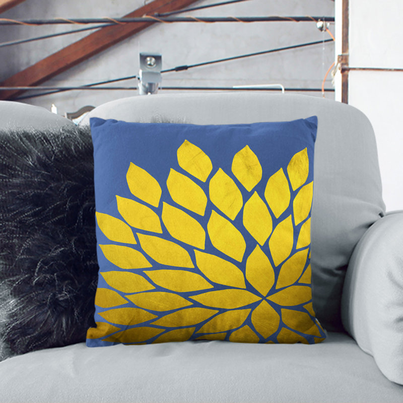 Abstract Leaves No.3 Gold Square Throw Cushion, 40cm H x 40cm W x 15cm D, Stone