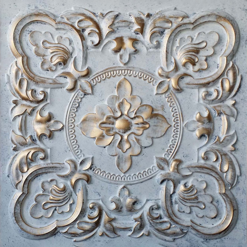 Gaby 24'' L x 24'' W Textured PVC Ceiling Tile, Aged White Gold
