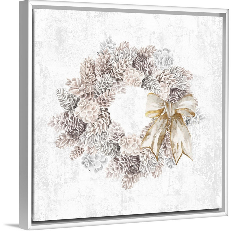 Pinecone Wreath - Painting on Canvas, White Framed, 38" H x 38" W x 1.75" D